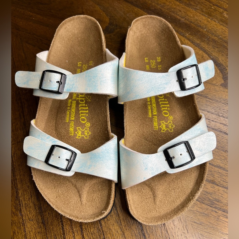 Birkenstock Papillio Sydney Sandals Ice Cold Blue Leather Women’s 8 Cork Footbed - Picture 2 of 6